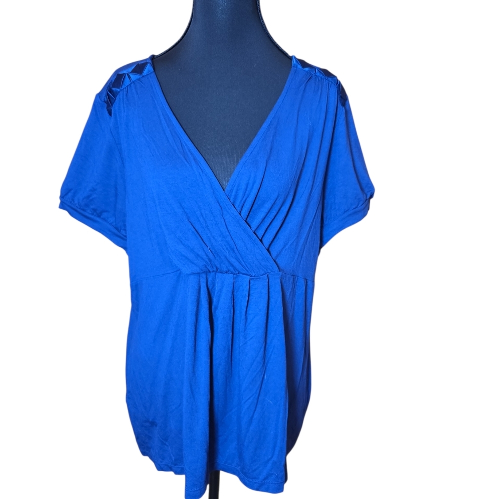Ann Taylor Blue Faux-Wrap V-Neck Tunic Top XL